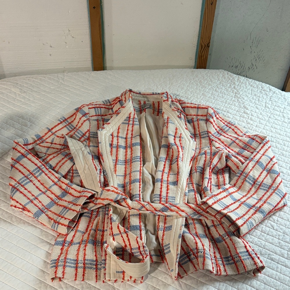 Chico's orange blue and Cream Plaid Blazer